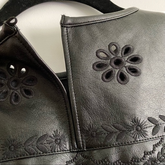 Sheer faux leather embroidered blouse - Picture 8 of 13